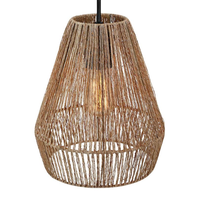 True Fine Bohemian Natural Jute Rope Island Mini Pendant Light with Black Hardware
