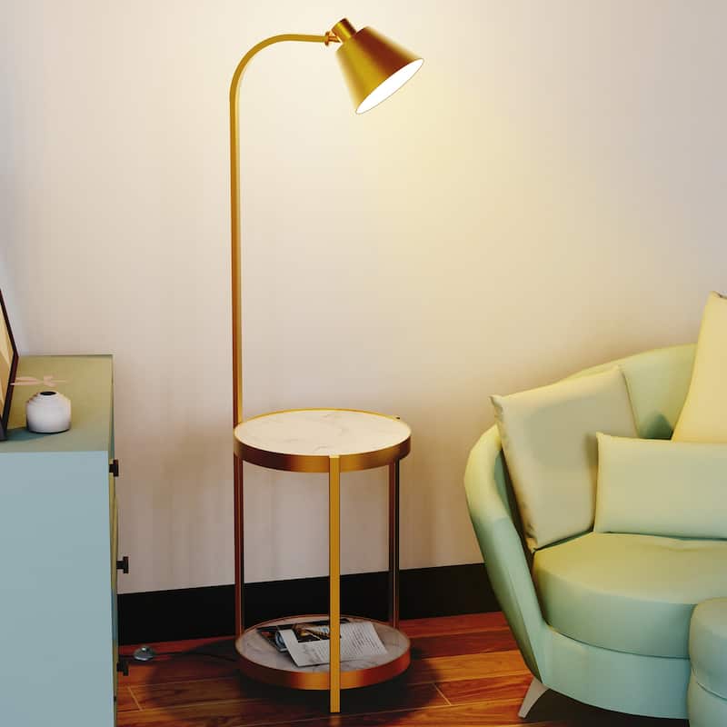 Home Floor Lamp with Side Table, USB Charging Port, Golden Iron Frame - 61"