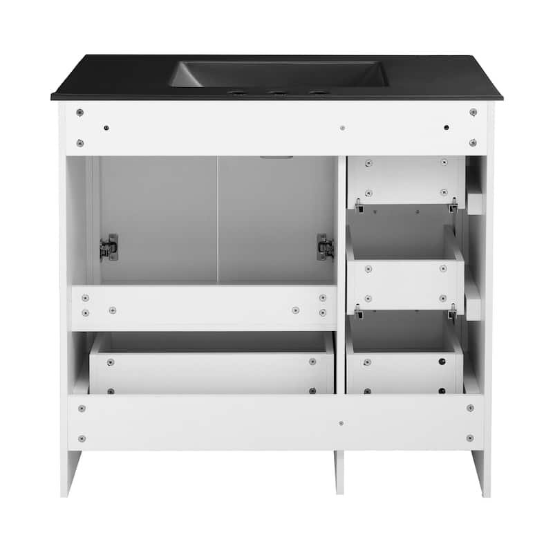 Virage 36 In. White Bathroom Vanity With Black, 3-Hole Ceramic Sink Top