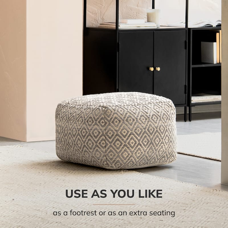 Jani Gray Rhombus 22-inch Square Grey Pouf Ottoman - Stylish Footrest for Living Room, Bedroom