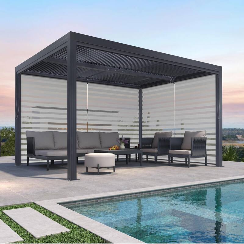PURPLE LEAF Gray Louvered Pergola Outdoor Aluminum Pergola with Adjustable Roof for Patio Grey Hardtop Gazebo