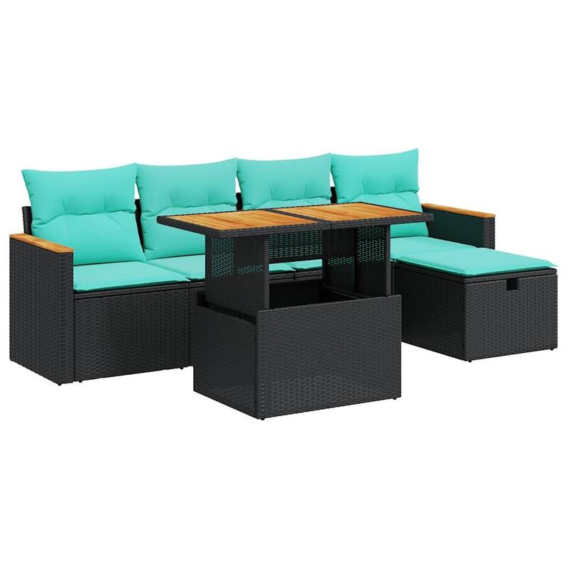 vidaXL Patio Sofa Set with Cushions Outdoor Furniture 6 Piece Poly Rattan