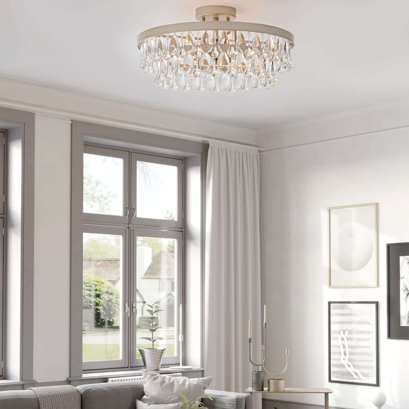 Viviana 4-light Crystal Teardrop Round Flush Mount