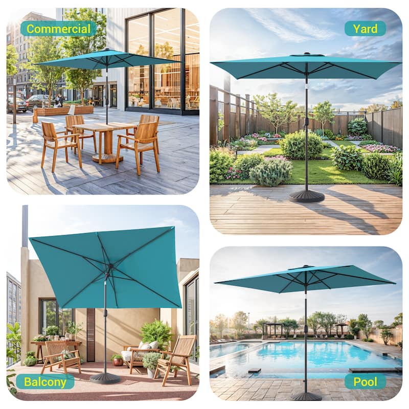 Bonosuki 10 x 6.5ft LED Patio Rectangular Umbrella Outdoor Market Umbrella Aluminium/Steel with Tilt and Crank