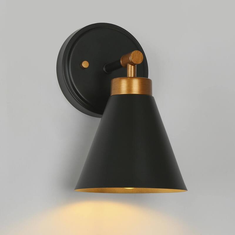 Rustic Farmhouse 1-light Wall Light Black Gold Industrial Sconce with Metal Cone Shade