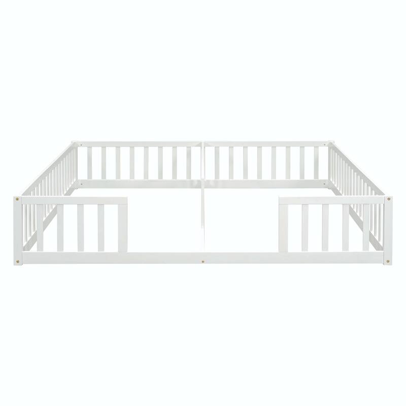 Double Twin Floor Bed with Fence and Guardrails, without door