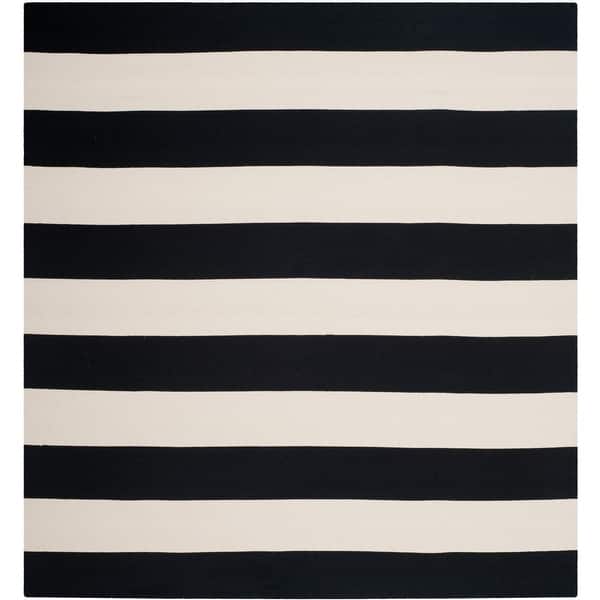 slide 2 of 2, SAFAVIEH Handmade Montauk Caspian Stripe Cotton Flatweave Rug - Black/Ivory - 8' Square