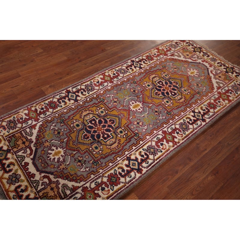 Gray Geometric Heriz Serapi Oriental Foyer Rug Handmade Wool Carpet - 2'6"x 5'9"