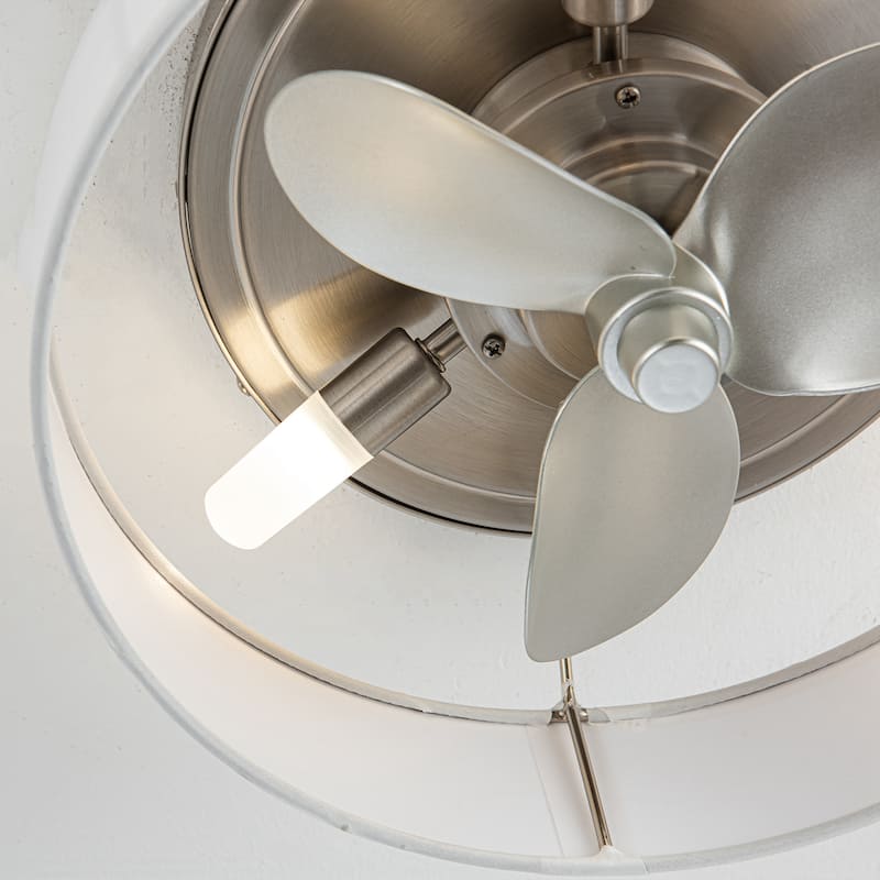 13-inch Brushed Nickel Fabric Caged Flush Mount Ceiling Fan with Light and Remote - Brushed Nickel