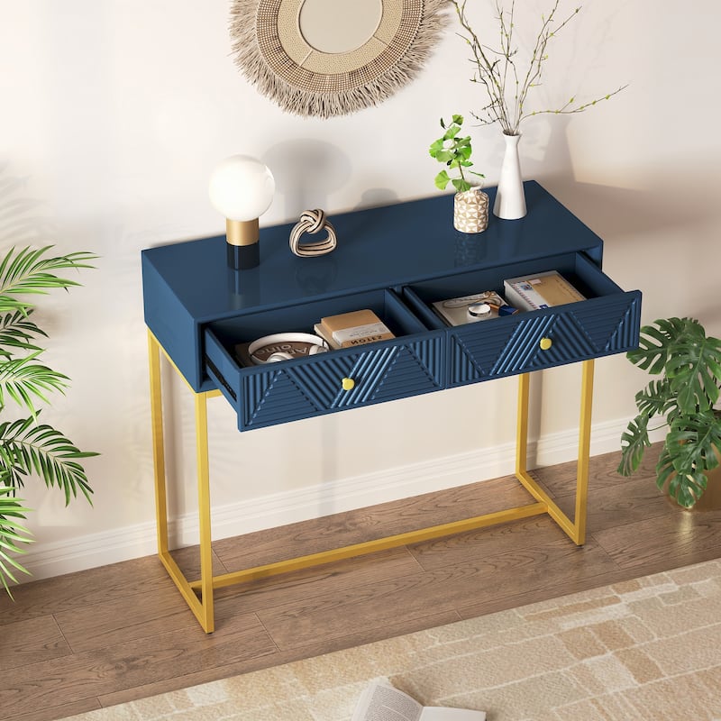 Modern Sleek Console Table with Storage,Navy
