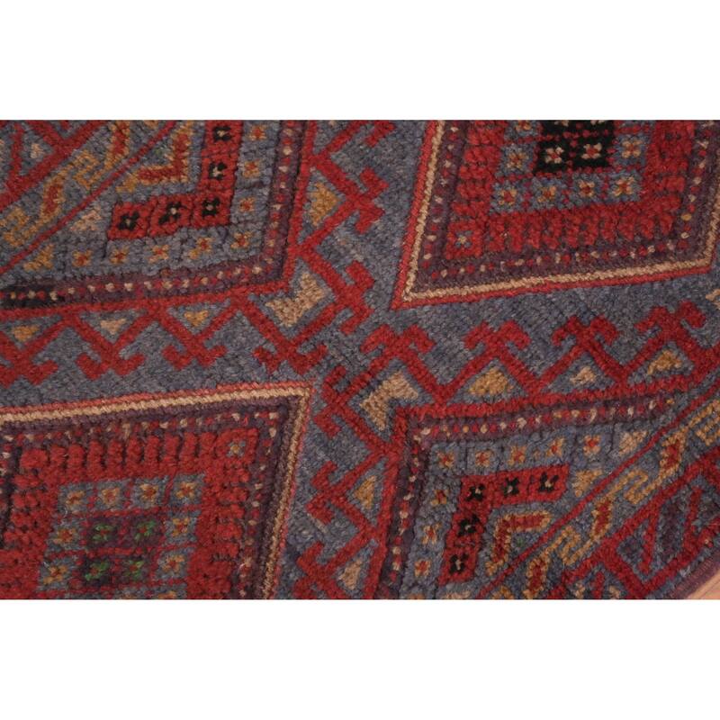 Hand Knotted Oriental 100% Wool Carpet Traditional Tribal Navy Blue & Blues Balouch Runner Rug - 7' 9'' X 1' 10''