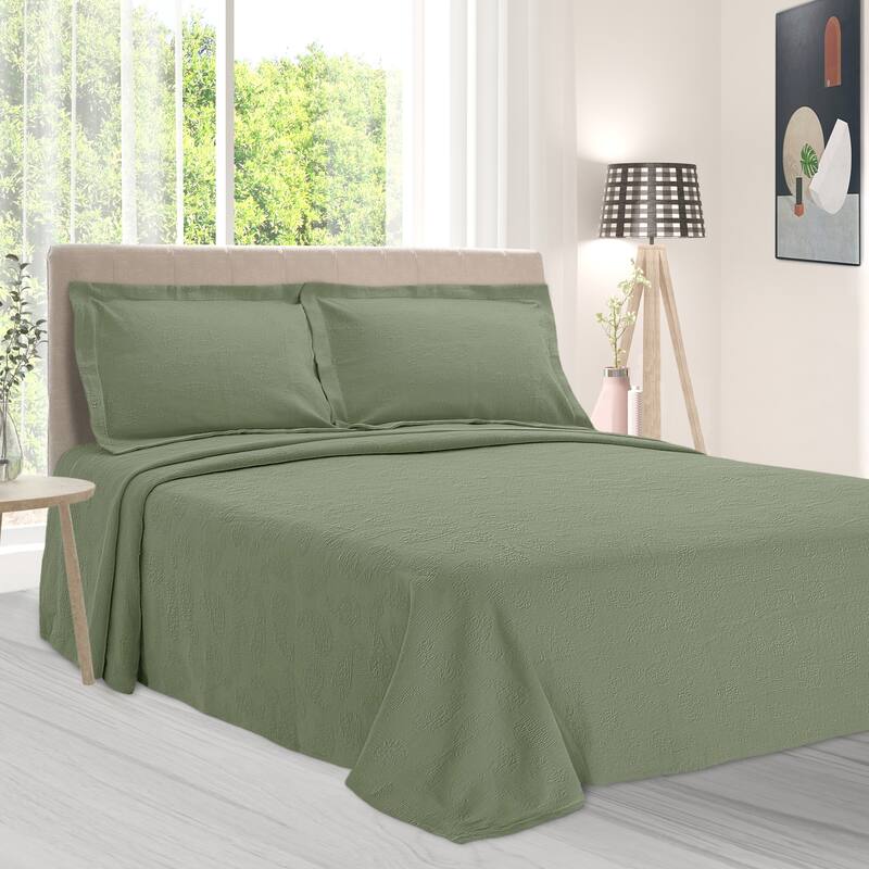 Superior Paisley Cotton Decorative Bedspread Set - Sage - Full
