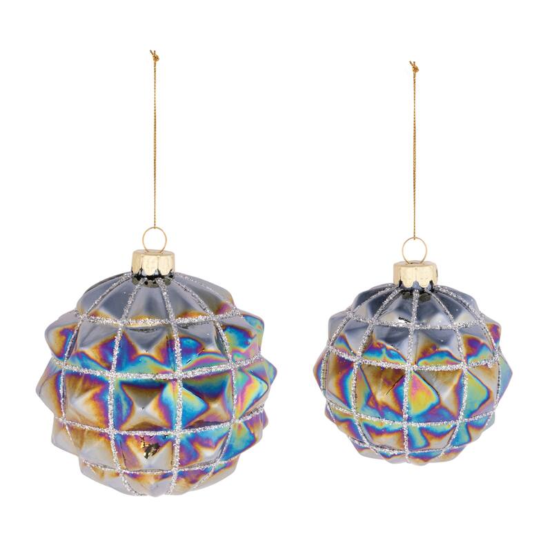 Iridescent Geometric Glass Christmas Ball Ornaments - 4" - 6ct