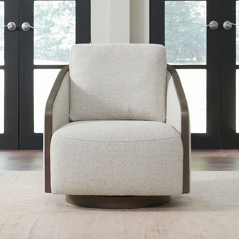 Liberty Furniture Nora Upholstered Swivel Accent Chair -Light Brown, Dark Brown - Width 32" x Depth 35" x Height 32" - Dark Brown Frame, Nathan Ginger Fabric