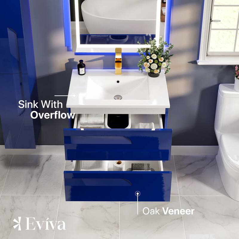 Eviva Joy 24" Wall Mount Bathroom Vanity with Porcelain Top