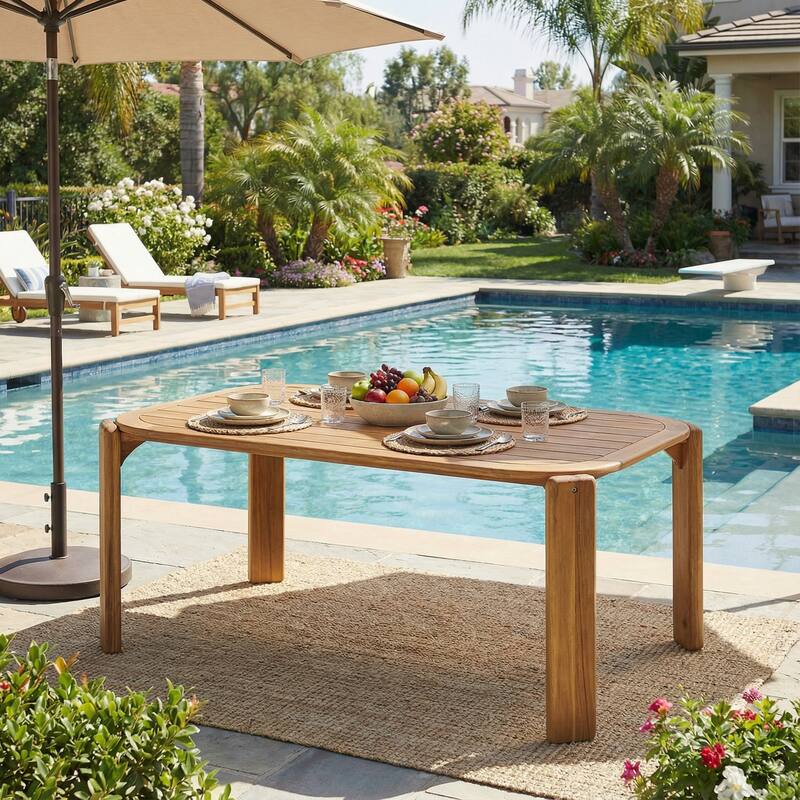Scott Living Kaja Modern Outdoor Solid Wood Dining Table with Slat Top Design - Teak