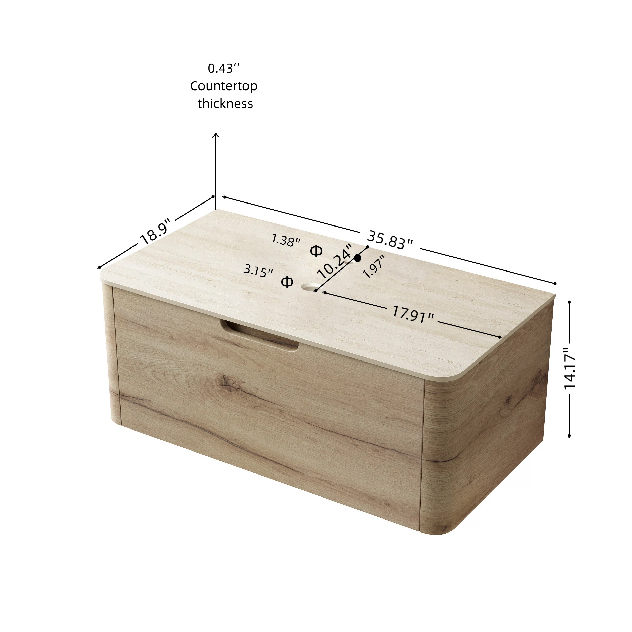36'' Roma Travertine-Pattern Sintered Stone Top and Woodgrain