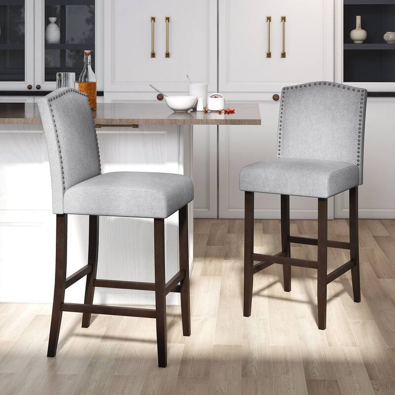 Set of 2 Counter Height Dining Side Barstools with Thick Cushion-Grey - 18.5” x 22” x 45”