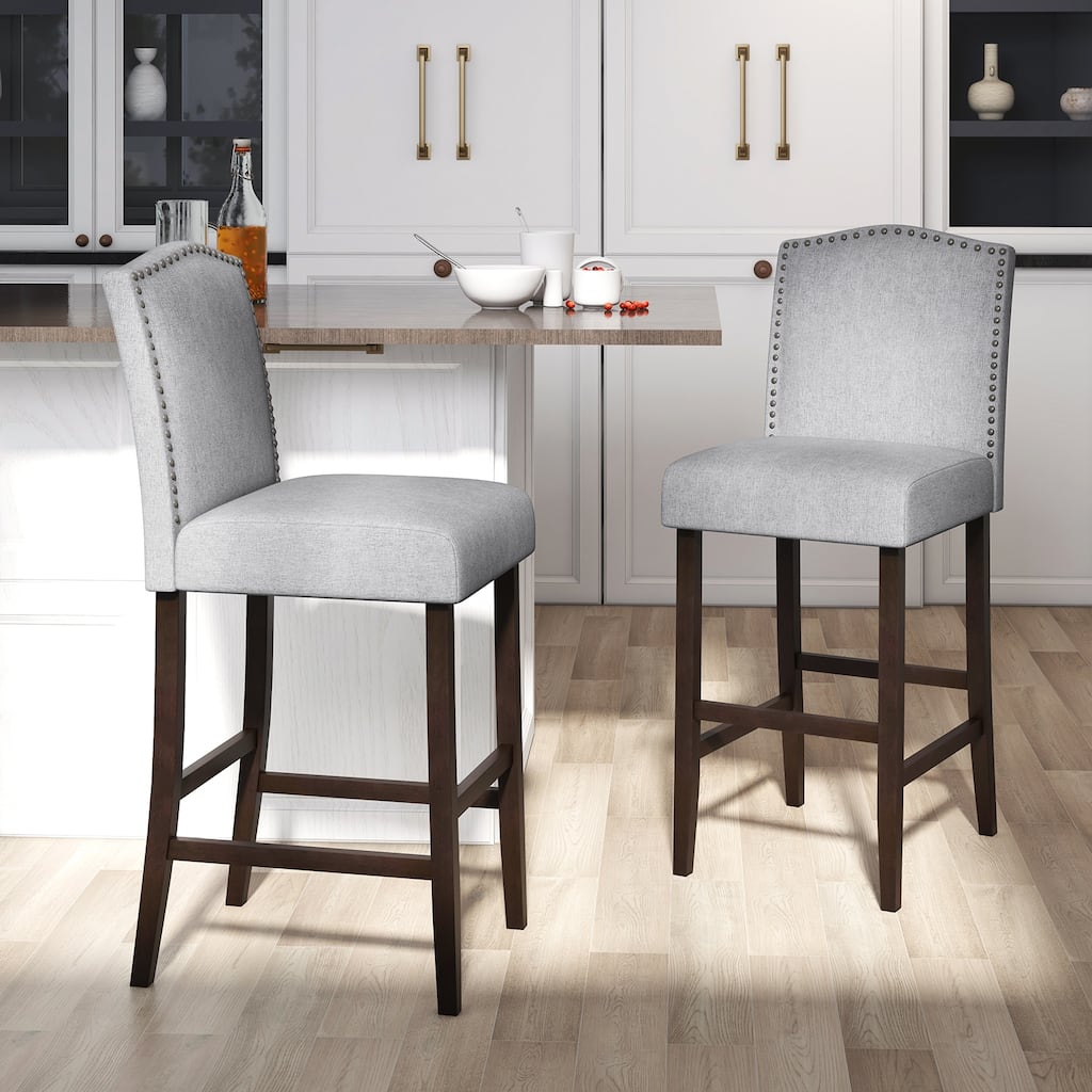 Set of 2 Counter Height Dining Side Barstools with Thick Cushion-Grey - 18.5” x 22” x 45”
