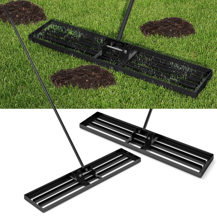 Heavy Duty Lawn Leveling Rake 46" x 10" Plate, 67" Anti-Slip Handle - 46" x 10" - Black
