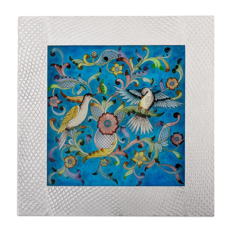 Novica Handmade Blue Doves Reverse-Painted Glass Wall Art