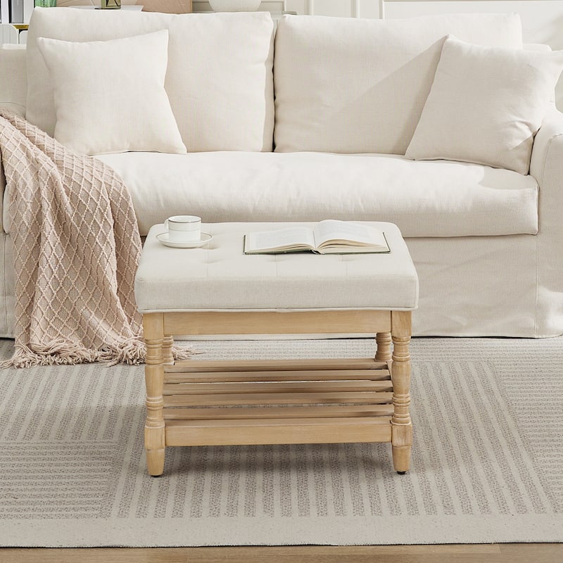 Luxury Storage Coffee Table with Upholstered Top & Shelf
