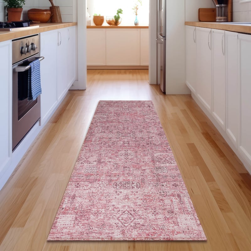 Premium Washable Super Soft Vintage Traditional Mayfield Rug - Pink - 2' 3" x 7' 6"
