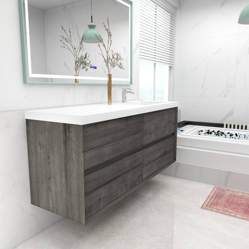 Selina 60" Wall Mounted Vanity with Single Sink on the Right - 60