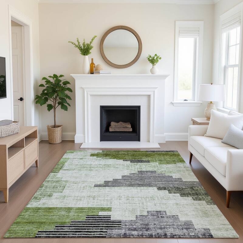 Premium Washable Super Soft Geo Global Mayfield Rug - 3' x 5' - Fern