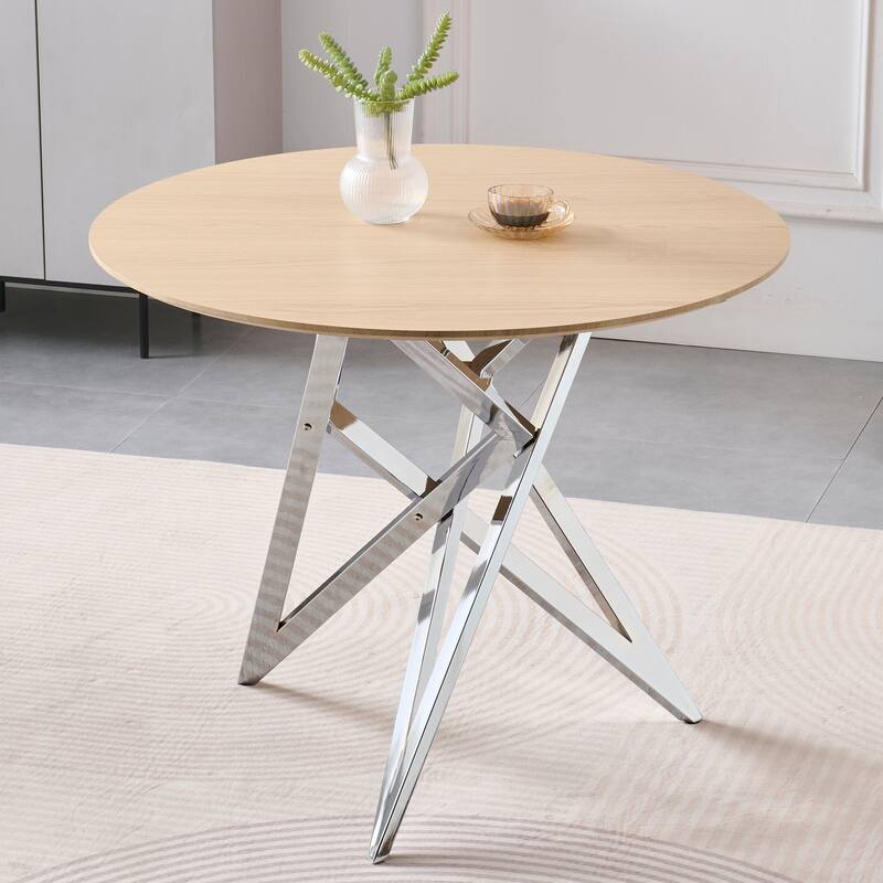 37Inch Round Dining Table, Small Round Kitchen Table With Golden Metal Legs, Suitable For 2 To 4 People