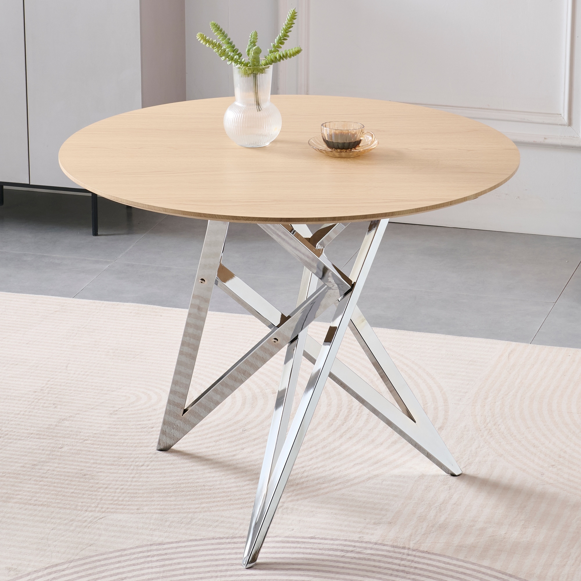 Round Dining Table 37-Inch Small Size With Metal Legs For 2-4 People Modern