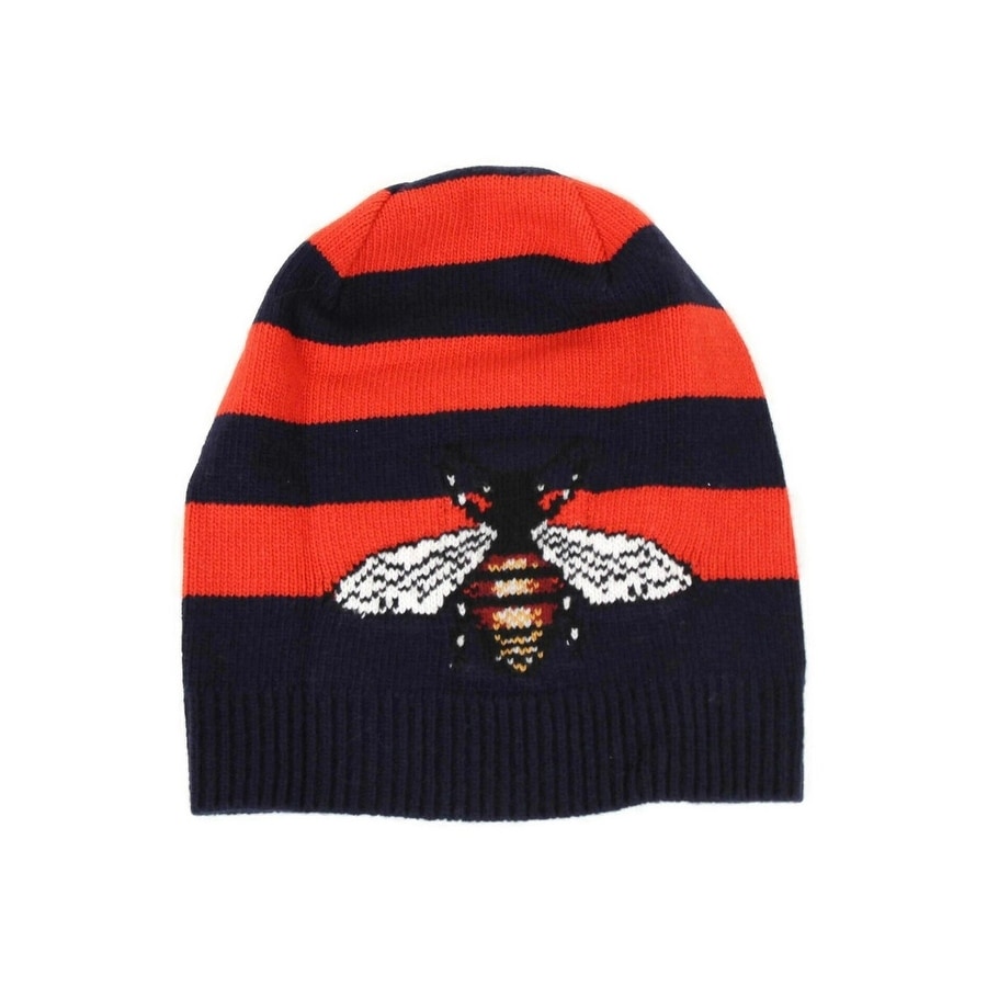 Gucci Men's Blue / Red Striped Wool Knit Beanie With Large Bee M / 58 500930 4274 - M / 58 / 8.66 - Overstock - 32022295