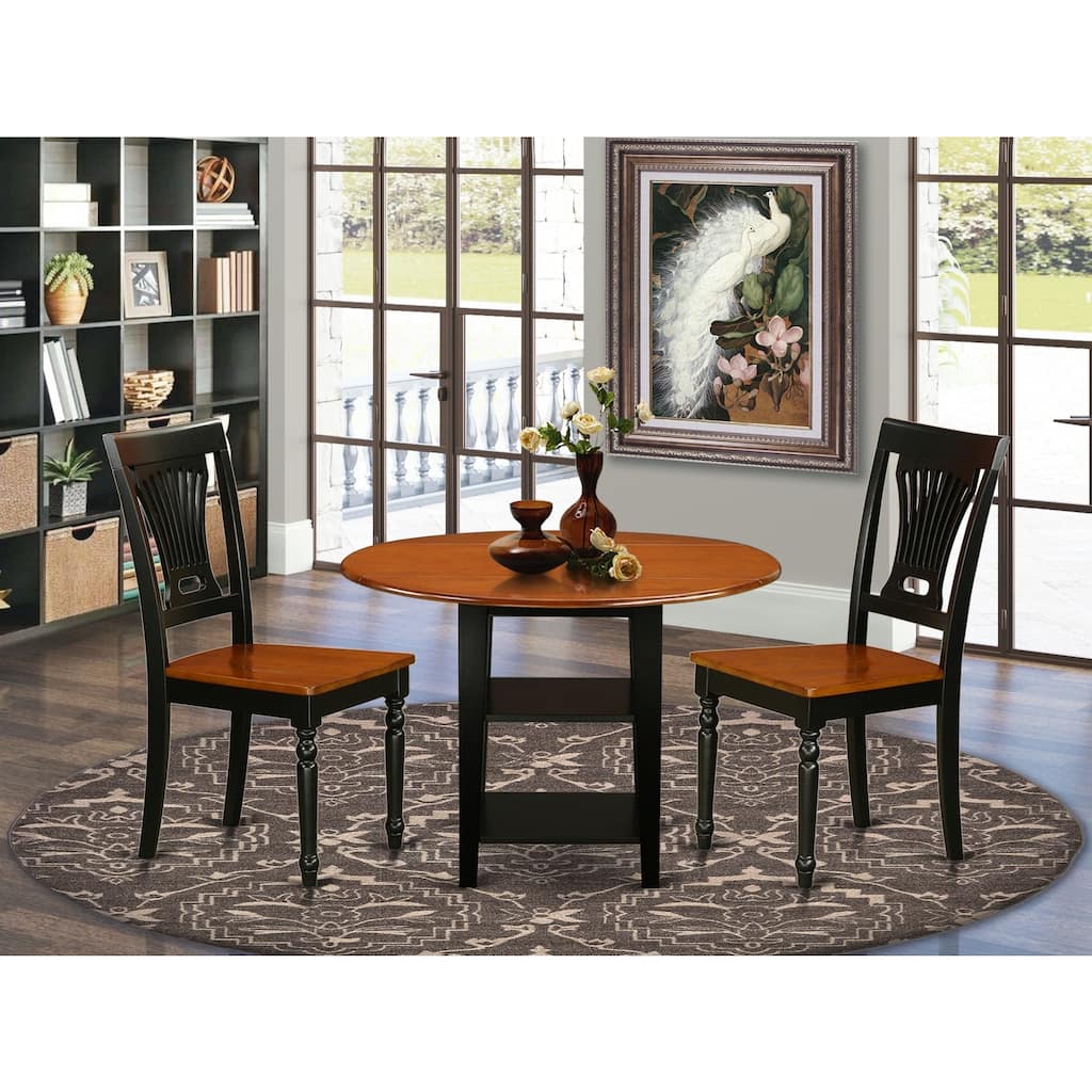HomeStock 3-Piece Black and Cherry Finish Round Solid Wood Top Dining Table Set