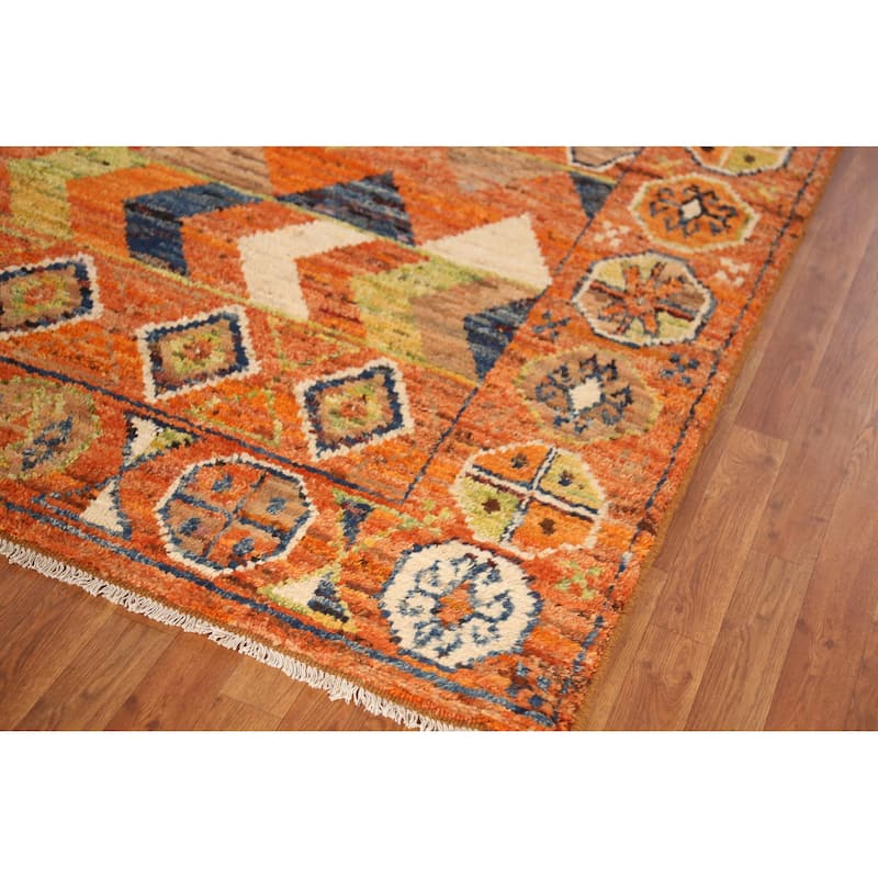 Orange Geometric Moroccan Large Rug Handmade Wool Carpet - 10'1" x 13'8"
