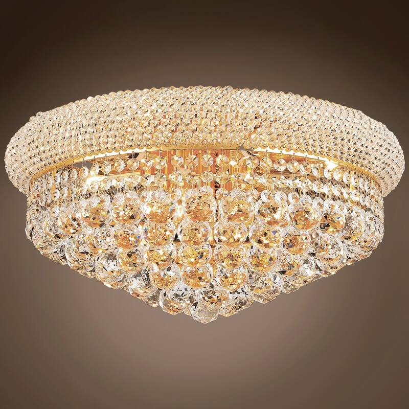 Bagel Design 10 Light 20" Gold Flush Mount With Clear European Crystals - 10.00