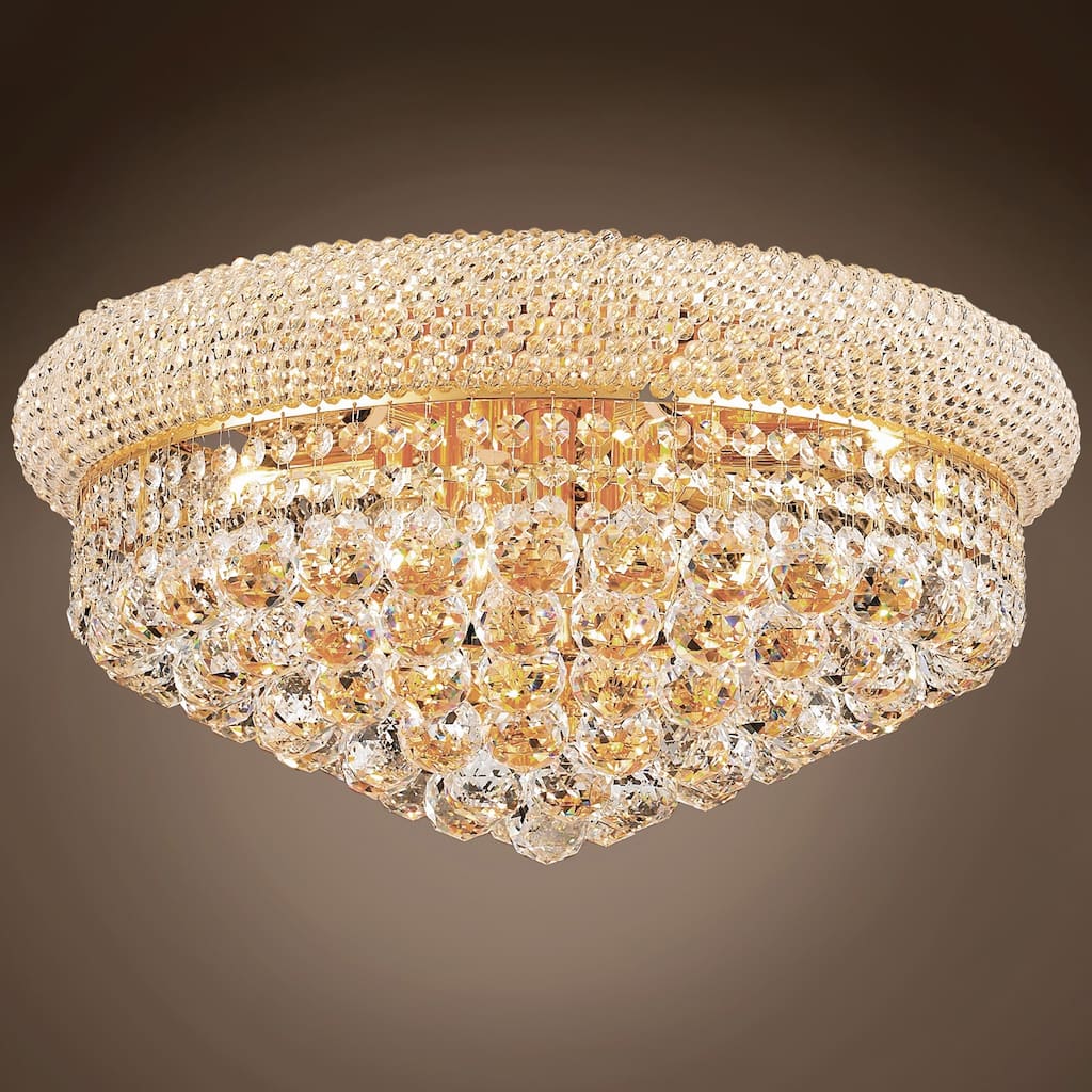 Bagel Design 10 Light 20" Gold Flush Mount With Clear European Crystals - 10.00