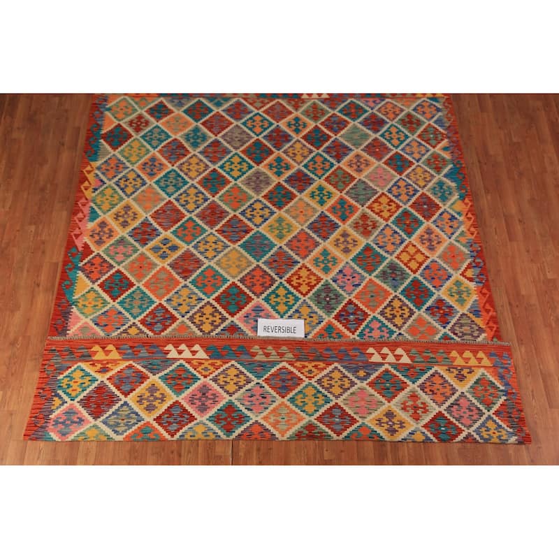 South Western Style Kilim Oriental Area Rug Flatweave Wool Carpet - 8'0"x 9'10"