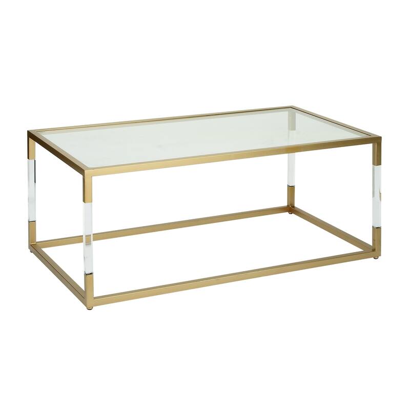 Metal Open Framed Coffee Table with Clear Glass Top and Acrylic Legs - Gold or Clear - Roche River Decor