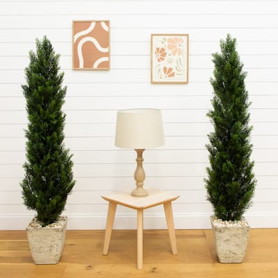Potted Cedar Artificial Topiary Tree - 5' - Set of 2