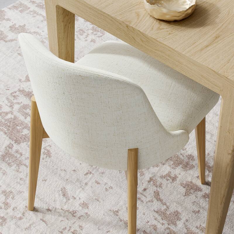 2Pcs Dining Chairs Modern Fabric Upholstered Kitchen Side Chairs with Natural Wood Legs Comfy Armless Side Chair