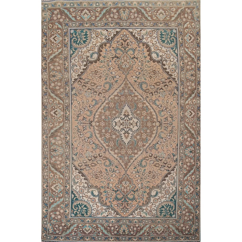 Tabriz Vintage Persian Area Rug Hand-Knotted Oriental Wool Carpet - 6'6" x 9'11"