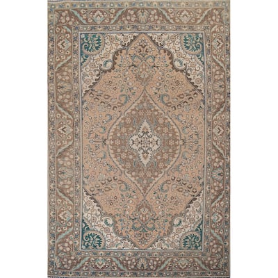 Tabriz Vintage Persian Area Rug Hand-Knotted Oriental Wool Carpet - 6'6" x 9'11"