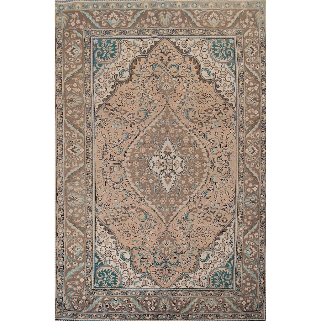 Tabriz Vintage Persian Area Rug Hand-Knotted Oriental Wool Carpet - 6'6" x 9'11"