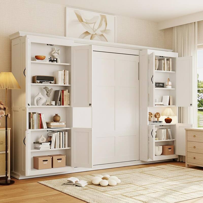 Queen Murphy Bed Wall System with Dual Glide Cabinets & 6-Tier Mega Storage by Harper&Bright Designs