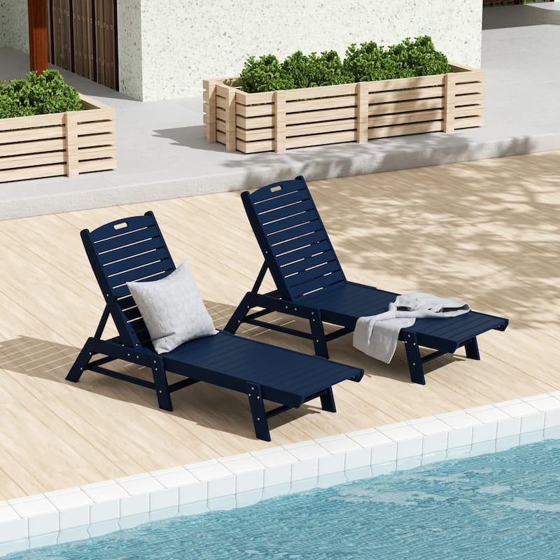 Laguna Hdpe All Weather Outdoor Patio Pool Reclining Armless Chaise Lounge (Set Of 2) - Navy Blue