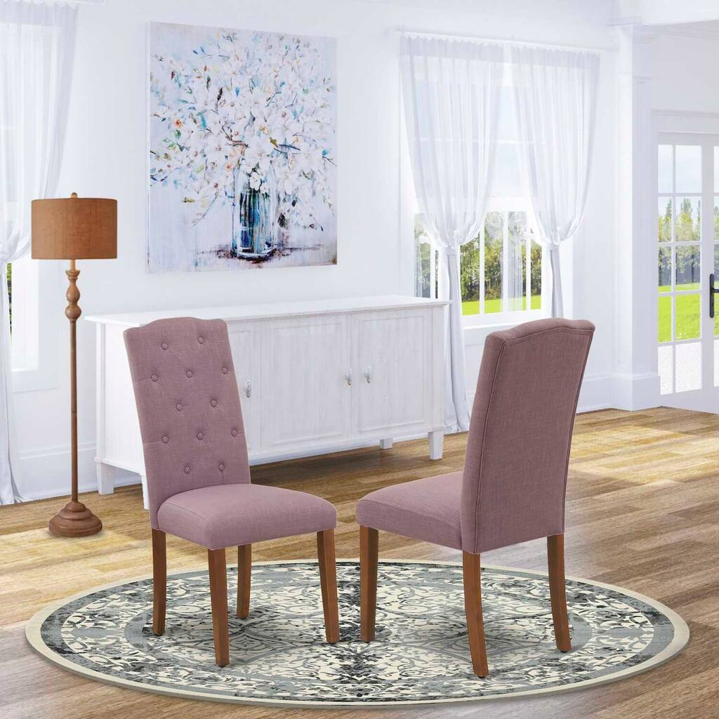 Parson Chair Linen Fabric Mahogany Legs Accent Seating Comfortable Guest Chair
