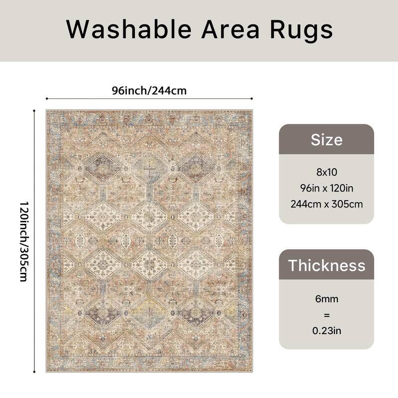 Mcow Vintage Wood-Tone Low-Pile Washable Non-Slip Area Rug