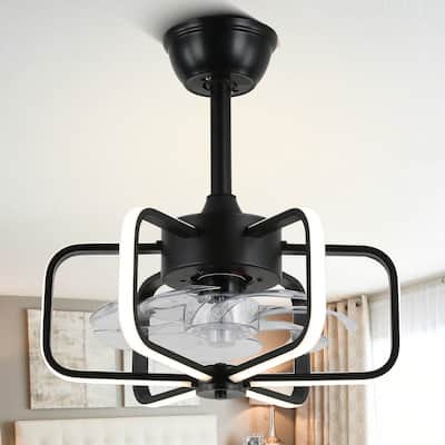 Cusp Barn 18 Inch Modern Ceiling Fan with Dimmable LED Light, Vintage Fandelier, Bladeless Industrial 6-Speed Fan for Bedroom