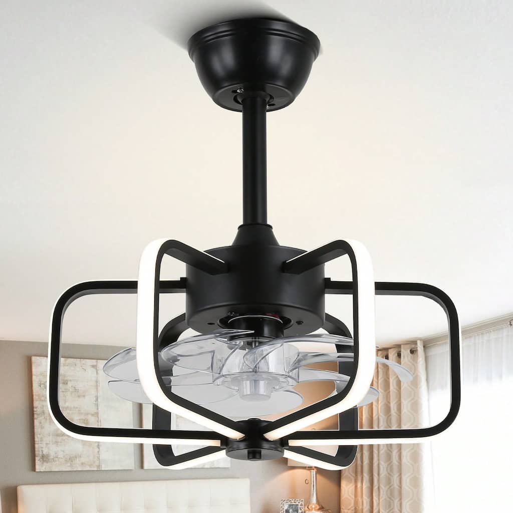 Cusp Barn 18 Inch Modern Ceiling Fan with Dimmable LED Light, Vintage Fandelier, Bladeless Industrial 6-Speed Fan for Bedroom