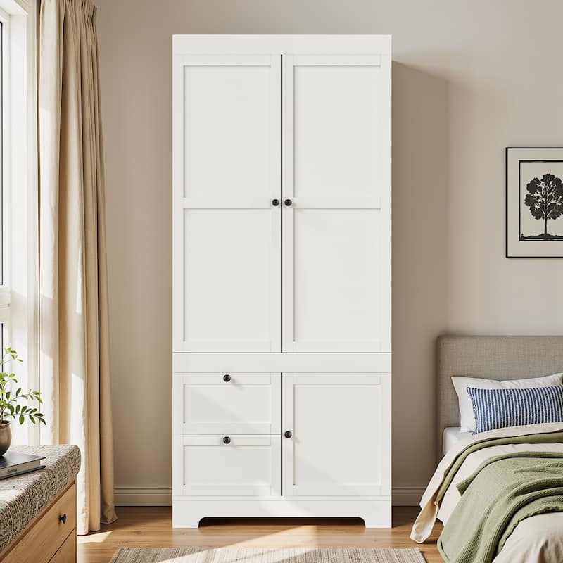 Pocassy 71" H Wardrobe Closet with Drawers and Cabinet.